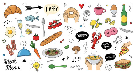 Colorful Meal Icons A Vector Illustration for Delicious Food and Drink Concepts, Perfect for Menu Design