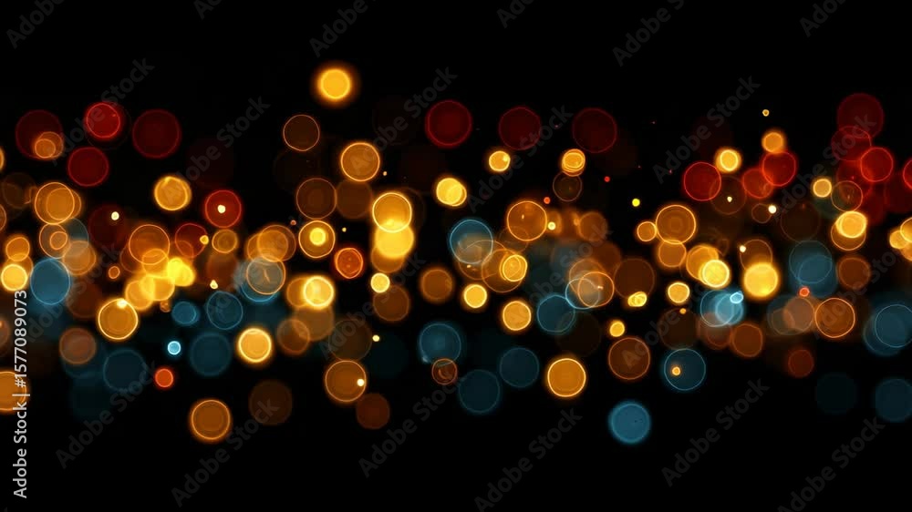 Poster colorful bokeh lights display with sparkling effect over black background