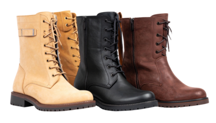 Cutout set of three women’s short boots in different styles and colors