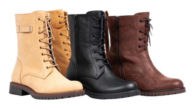 Cutout set of three women’s short boots in different styles and colors