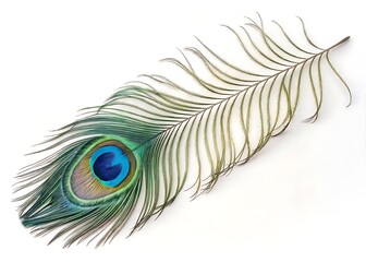 beautiful peacock feather on white background