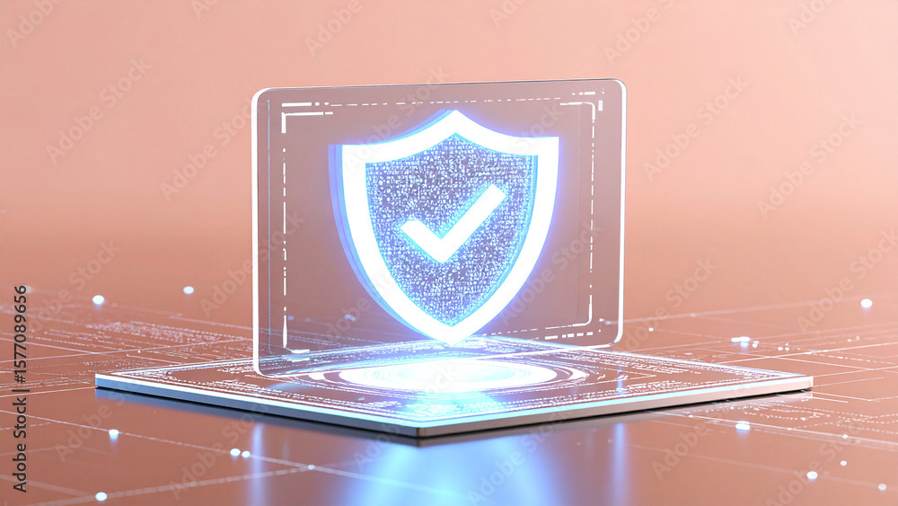 Poster digital profile interface with glowing checkmark