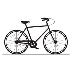 Simple black silhouette of a classic road bicycle with thin spokes and a white background