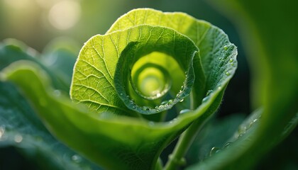 Vibrant green leaf with intricate structure, numerous veins, and beautiful natural design. Central focus in blurred background of rich nature, verdant setting, green hue.