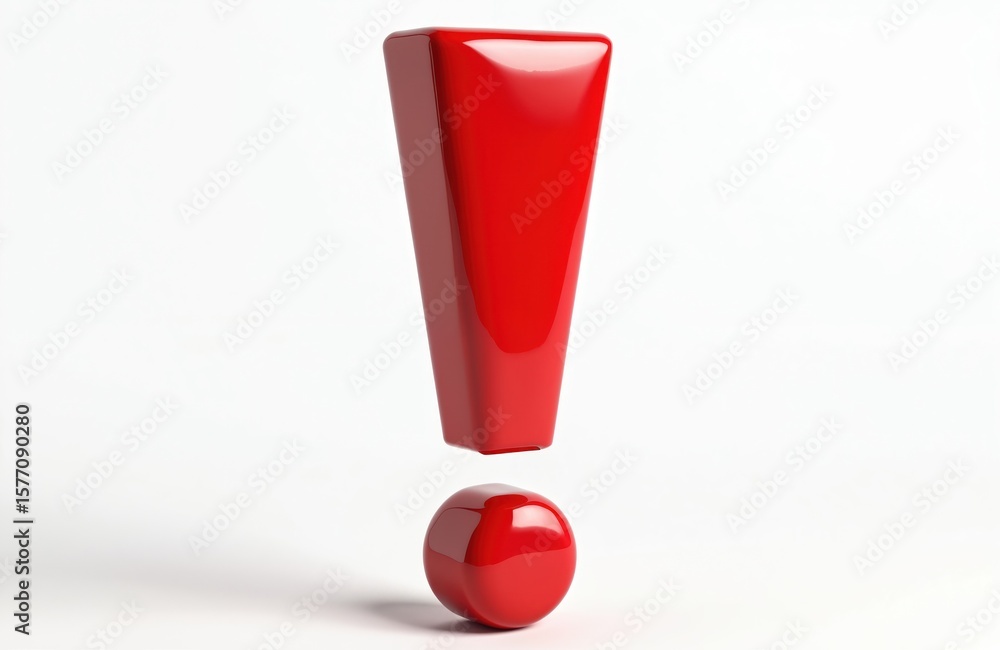 Fototapete red exclamation mark symbol 3d rendering on white background. central, bold statement with gray bord