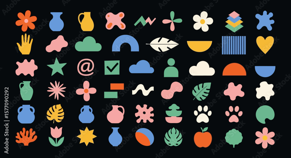 Poster assorted abstract shapes and symbols a minimalist flat vector illustration for creative design proje