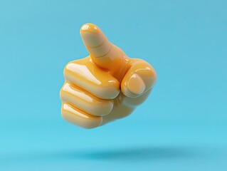 Minimalist 3D hand icon pointing with index finger against light blue background depicting direction or choice