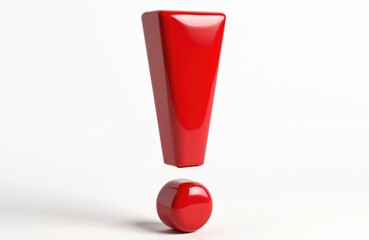 Fototapeta na wymiar Red exclamation mark symbol 3D rendering on white background. Central, bold statement with gray border. Small black illustration in bottom right corner.