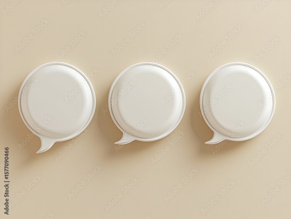 Poster minimalist 3d speech bubbles on cream background for communication concepts