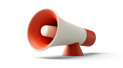 Minimalist 3D megaphone icon design, red and white color scheme, a simple design for various communication needs and visual appeal