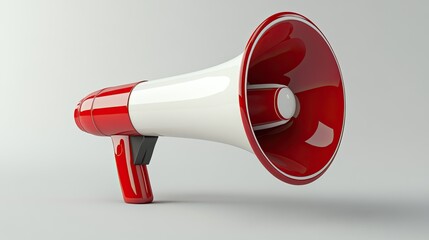 Vivid 3D megaphone icon in red and white conveying communication and announcement themes with a modern look