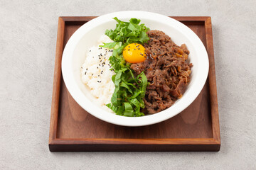 Bulgogi rice bowl is a dish made by marinating and grilling lean meat over a fire and then placing...