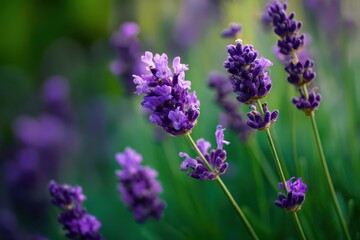 Obraz premium Lavender flowers with a soft focus background creating a relaxing and vibrant scene