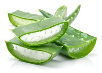 Fototapeta premium close up of organic green fresh aloe vera on white background
