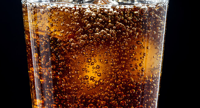 Refreshing Ice Cold Cola: A Close-Up of Fizzy Bubbles
