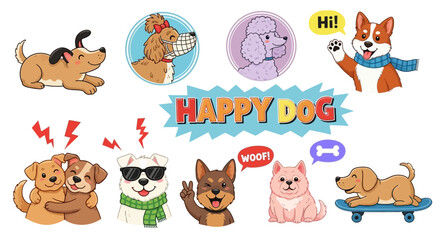 Cheerful Dogs Collection Cute Cartoon Dog Characters for Fun Designs