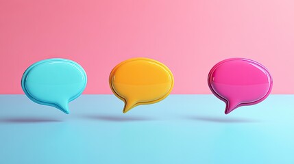 Vibrant assortment of 3D speech bubbles in captivating colors, showcasing communication and expression against a bright backdrop