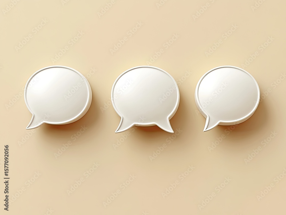 Fototapete minimalist concept featuring three white 3d speech bubbles on a muted background showcasing communic