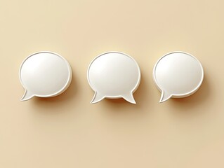 Minimalist concept featuring three white 3D speech bubbles on a muted background showcasing communication and discussion platform