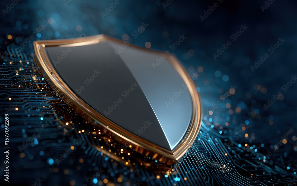 Poster shield on abstract technology background for security concept