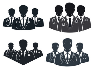Collection of Silhouette Groups of Male Doctors Wearing Stethoscopes and Suits