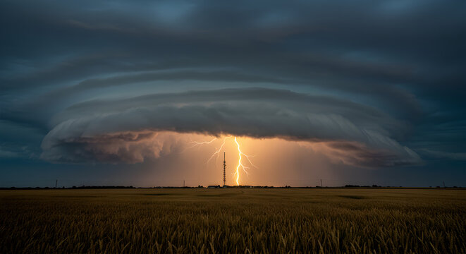supercell thunderstorm over wheat field