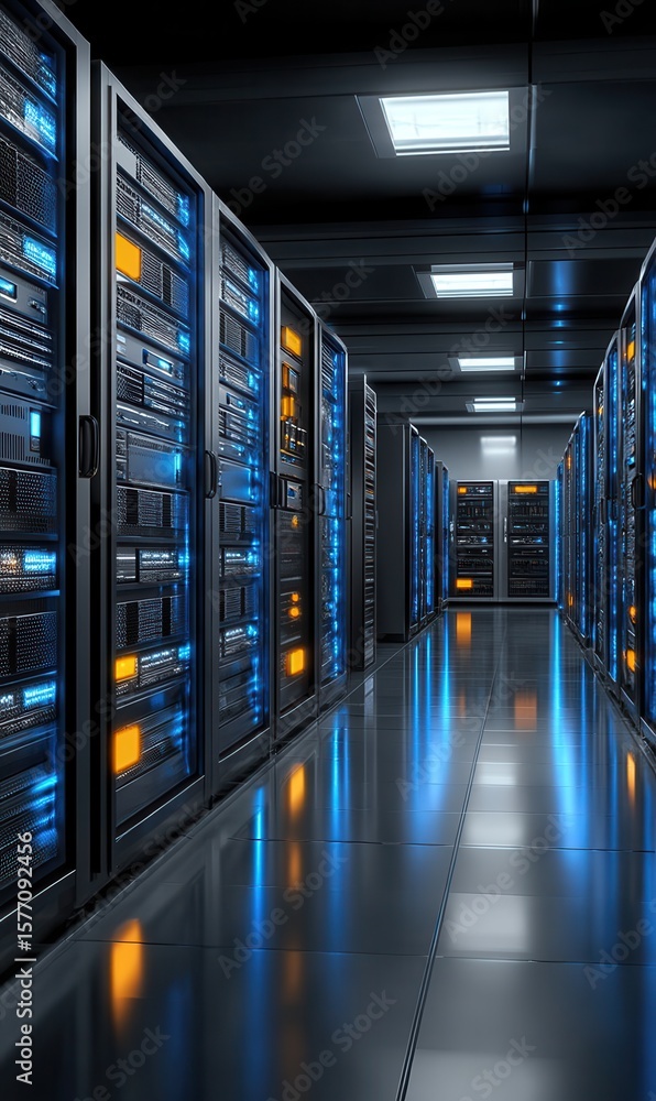 Aufkleber modern server room showcases rows of server racks in a data center
