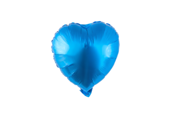 a blue heart shaped balloon floating in the air