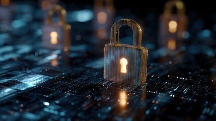 Cyber security concept presenting digital Padlocks on abstract technology background