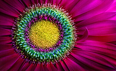 Red-violet Gerbera flower close up. Macro photography. Card Gerbera Flower. Natural romantic conceptual floral Macro background.