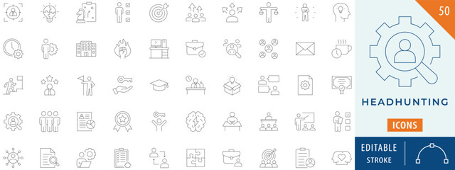 Headhunting icon collection set. Editable stroke.