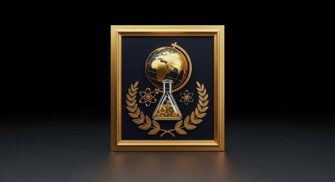 Golden Global Science Award Emblem with Globe and Flask