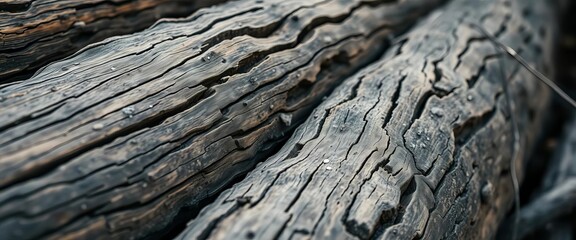 Rough-hewn logs, deep grooves, weathered wood grain, brown, beam