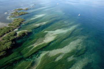 Fototapeta premium aerial view of crystalclear ocean waters showcasing intricate underwater ecosystems and vibrant marine life