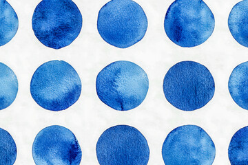 Artistic watercolor polka dot pattern in shades of blue