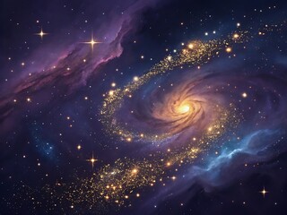 Galactic swirl event captured in space cosmic and golden sparkle in dark galaxy