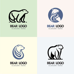 Collection of minimalist polar bear logos in modern style. Ideal for branding, wildlife conservation, cold climate businesses, and outdoor companies.