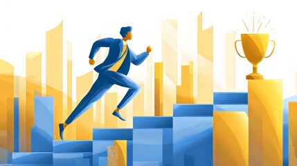 Modern flat vector of businessman achieving success on bar chart