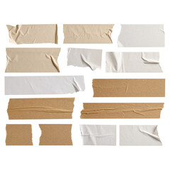 Assorted Masking Tapes Kraft Paper Tape Pieces White Tape Strips Torn on transparent background