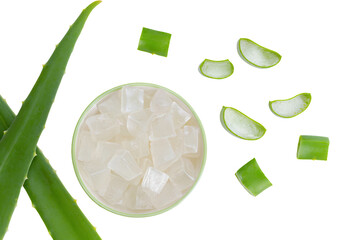 a bowl of aloe vera and sliced up slices of aloe vera