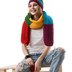 Pretty teenager in knitted scarf shot