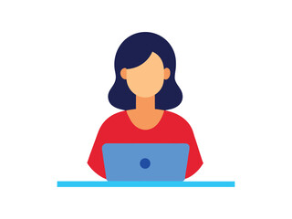 vector illustration of a woman with a laptop on white background 