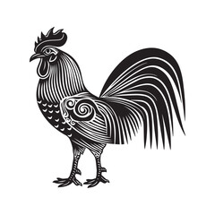 Decorative Rooster Silhouette Vintage Farm Animal Black White Art