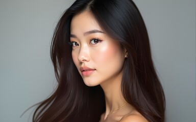 Stunning Asian Model with Lustrous Straight Hair: Keratin Treatment and Spa Care for Smooth Coiffure. High quality