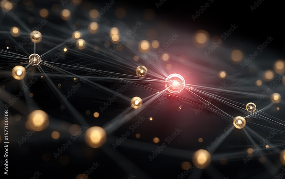 Poster concept of internet communication showing golden spheres and a connected network