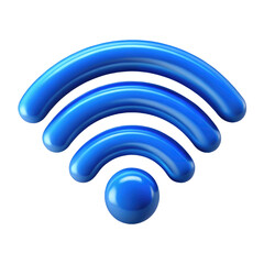 blue wi fi symbol 3d render icon in cartoon plastic style minimal isolated on transparent white background, clipping path