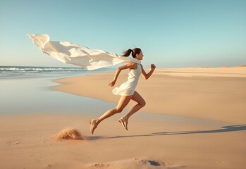 young woman running on the beach