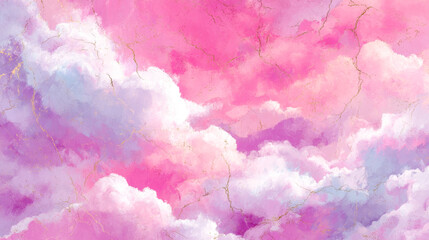 Fototapeta premium Soft pastel-colored sky with cloud formations and subtle gold veins in an artistic painting style