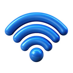 blue wi fi symbol 3d render icon in cartoon plastic style minimal isolated on transparent white background, clipping path