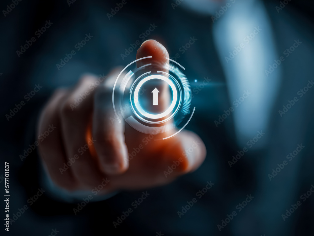 Aufkleber futuristic digital interface showing upward arrow for data upload or progress control